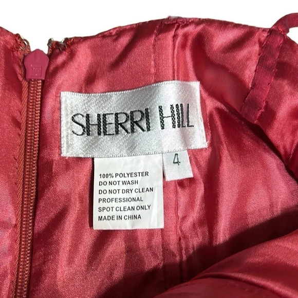 SHERRI HILL corset strapless flounce skater dress,rhinestones fit&flare,glam,red - Picture 10 of 16